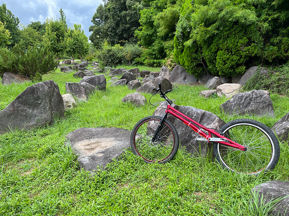 寺ヶ池公園で自転車トライアルの練習